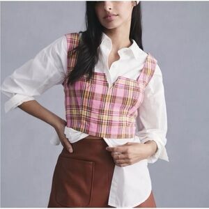 maeve pink plaid crop top